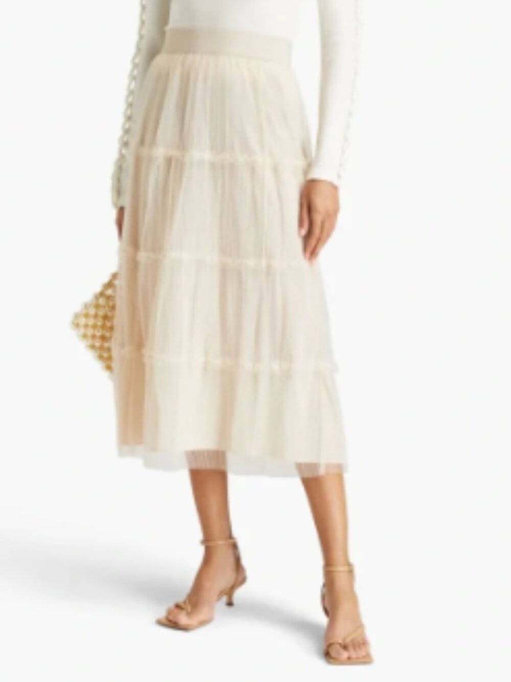 Alice and Olivia Tulle Ballet Midi Skirt Cream Kenya Gathered Midi Skirt 6